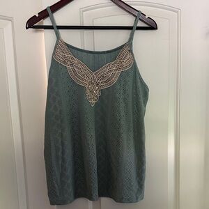 Elegant Green Lace Trim Women's Top